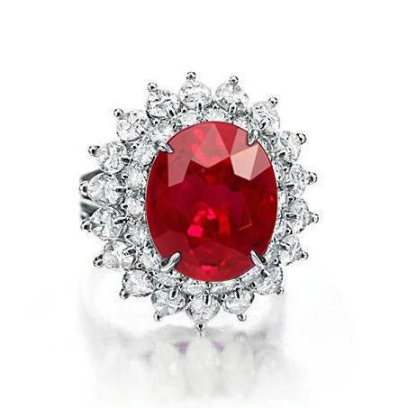 Carats Red Ruby With Diamonds Ring Sparkling Unique Lady’s White Gold Gemstone Ring