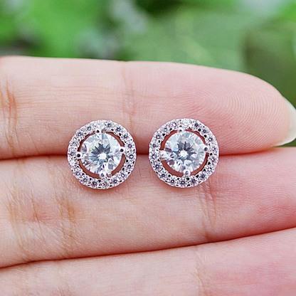 New Fancy White Gold Round Diamond Stud Halo Earring