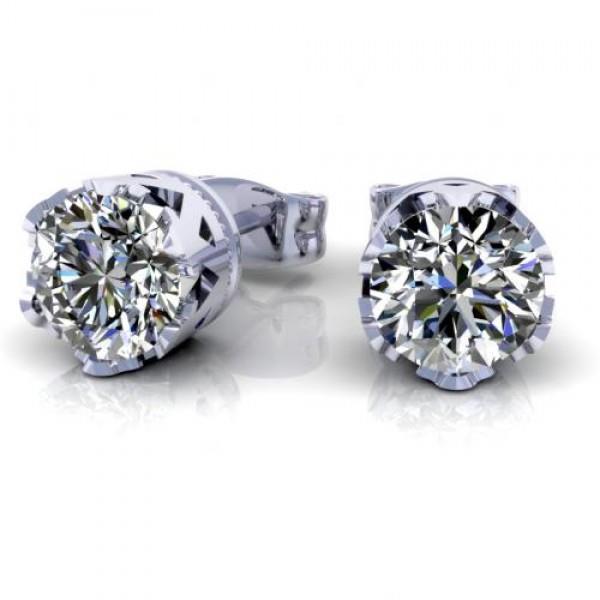 Round Cut Diamond Stud Earring White Gold