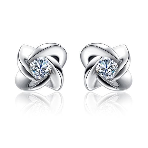 Princess Cut Round Diamond Women Stud Earring 14K White Gold Stud Earrings
