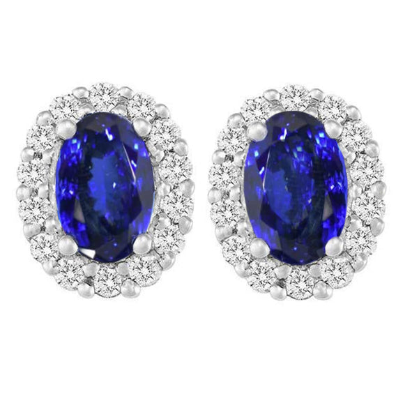 12 Ct Tanzanite With Natural Earth Mined Diamonds Studs Earrings 14K White Gold New