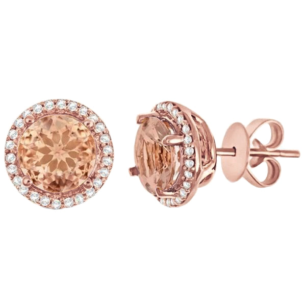 Women Diamond Engagement Morganite With Diamonds Stud Earrings Rose Gold