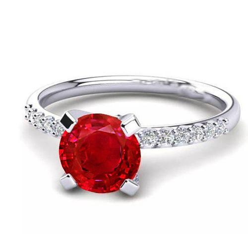 1.20 Carats Red Ruby And Diamond Ring White Gold 14K Gemstone Ring