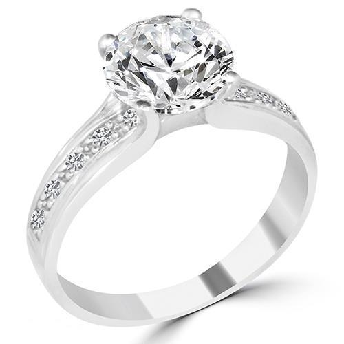 Women Jewelry Sparkling Unique Solitaire Ring with Accents White Gold Diamond