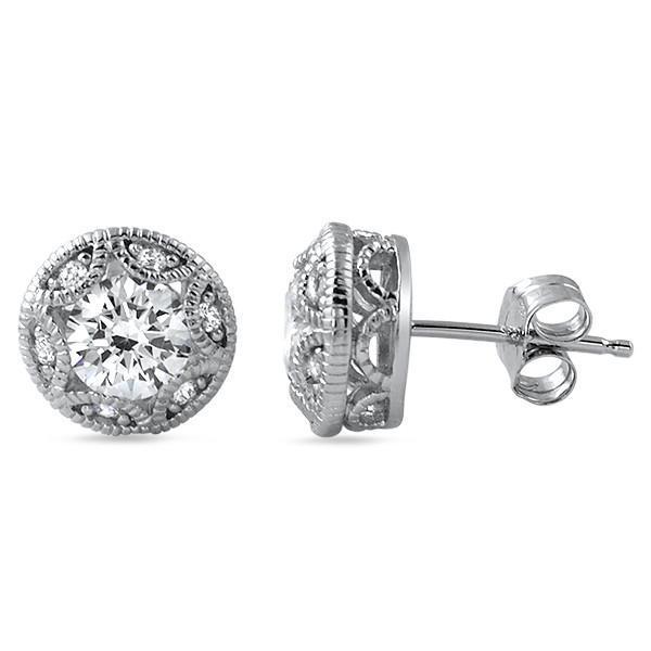 New Brilliant Cut Diamond Stud Halo Earring White Gold Fine Jewelry
