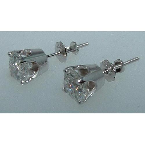 Fancy Princess Cut Vintage Style White Gold Diamond Stud Earrings