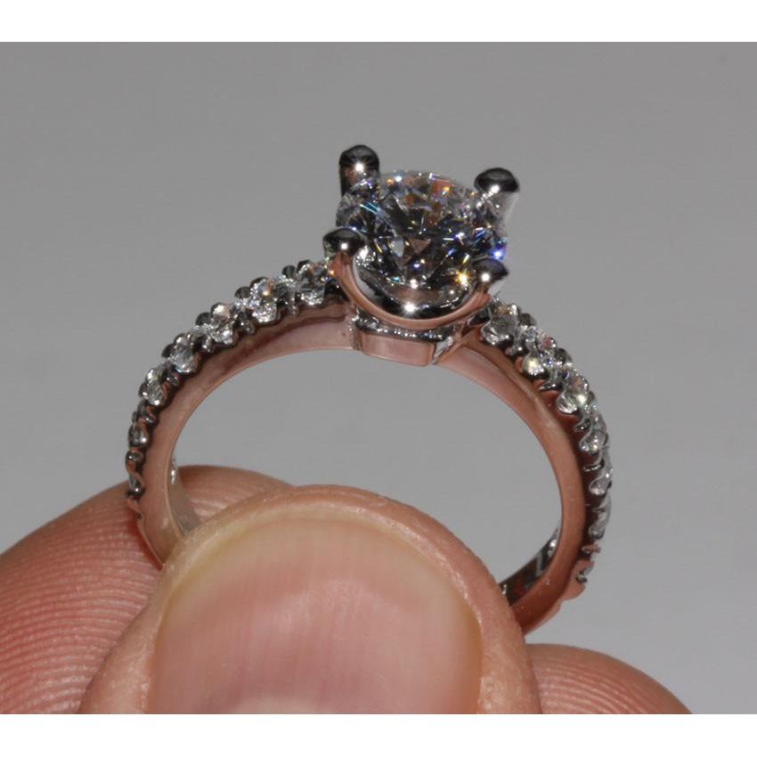 New Brilliant Sparkling Solitaire Ring with Accents White Gold Diamond