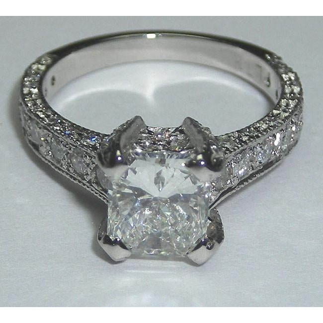 Engagement Diamond Engagement Ring Antique Style 3.50 Carats White Gold 14K