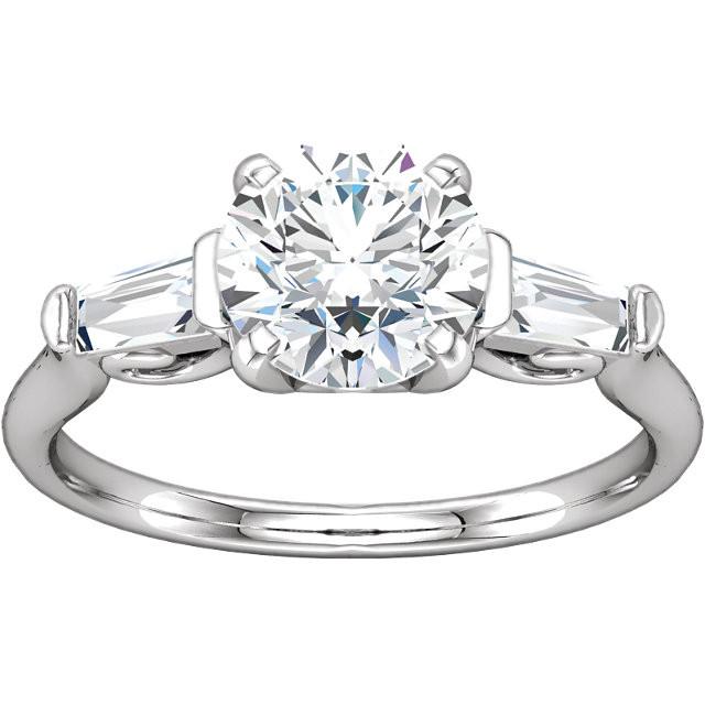2 Ct Round And Baguette Diamond 3 Stone Engagement Ring White Gold Three Stone Ring