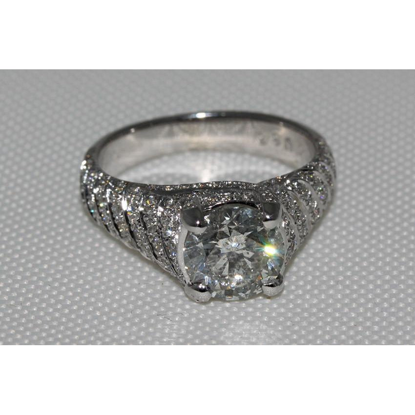Diamonds Engagement Ring Micro Pave Gold Ring Solitaire Ring with Accents