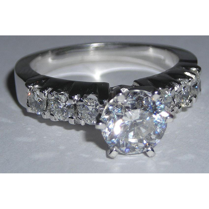 New Half Bazel Unique Lady’s Solitaire Ring with Accents White Gold Diamond