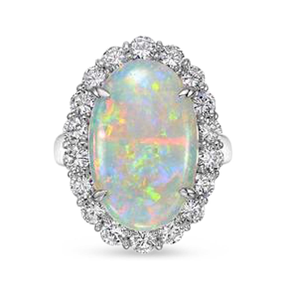 Opal And Diamonds Wedding New White Gold Gemstone Ring