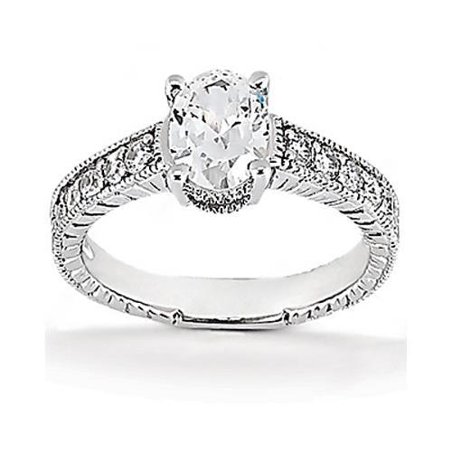 Antique Style Brilliant Engagement Wedding Solitaire Ring with Accents White Gold Diamond