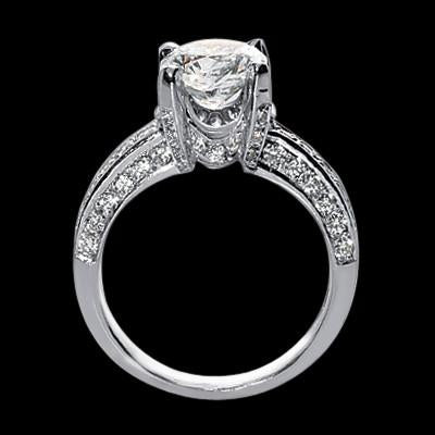 Antique Look Vintage Style White Gold Diamond Solitaire Ring with Accents