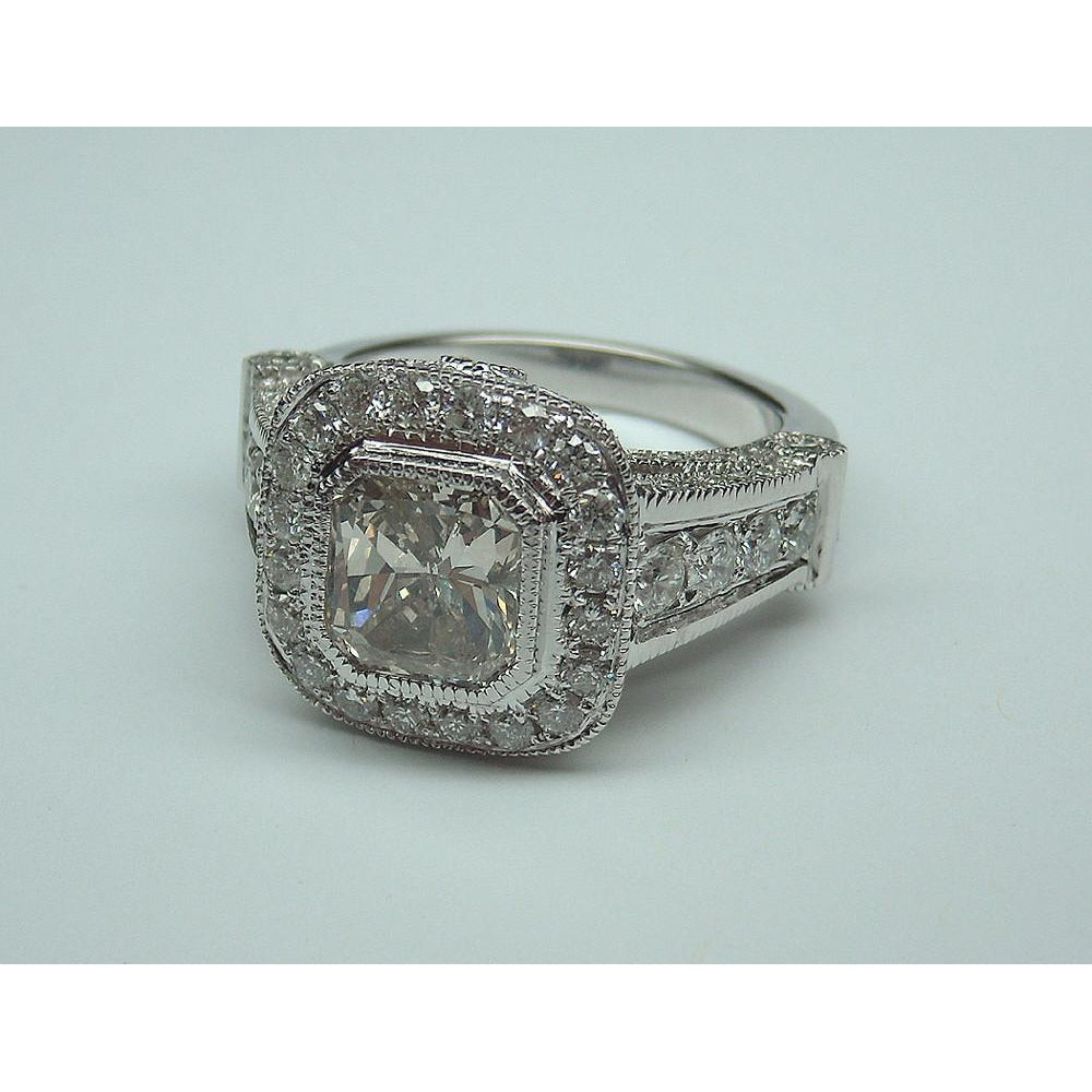Diamond Women Engagement Halo Ring White Gold 14K Accents 5.50 Carats