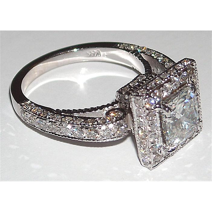 Princess Diamond Engagement Fancy Ring 5.25 Carats Pave Setting New