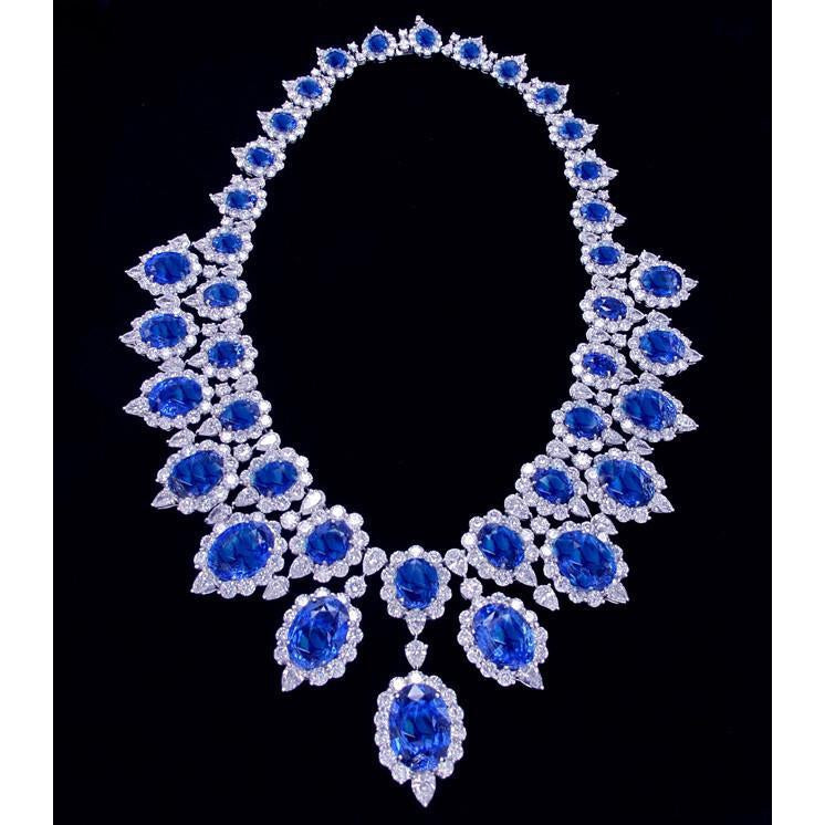 Brigida - 114.00 Carat Sapphire and 6.00 Carat Natural Diamond Necklace 14K Gold