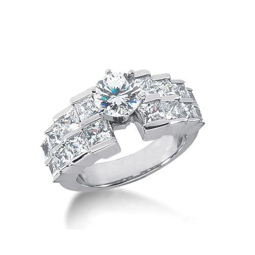 Antique Big Size Diamond Engagement Ring White Gold Solitaire Ring with Accents