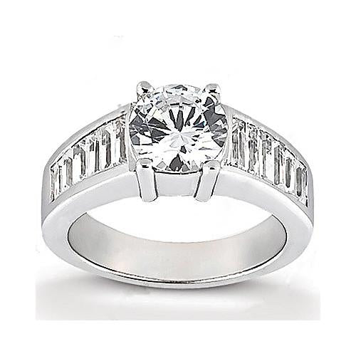 Brilliant Sparkling Solitaire Ring with Accents White Gold Diamond