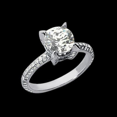 Round Diamond Engagement Ring With Accents White Gold 14K