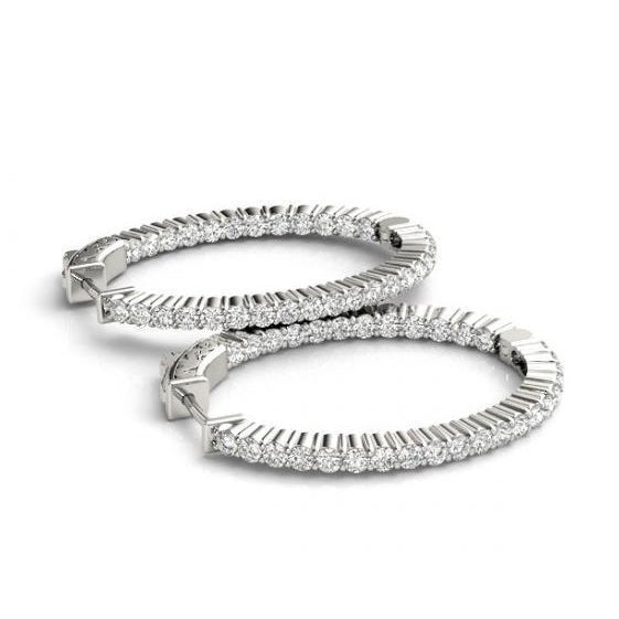 Hoop Earrings 1.50 Carat Round Brilliant Diamonds Hoop Earrings White Gold 14K New