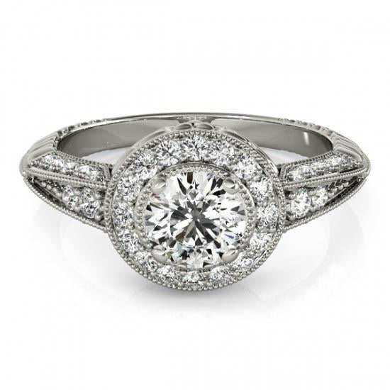 Halo Ring Round Diamonds Halo 1.75 Carats Engagement Vintage Style Ring White Gold 14K