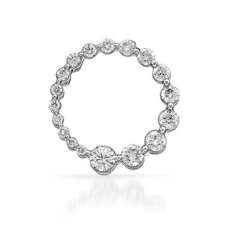 Pendant 2 Carats Diamonds Circle Pendant White Gold 14K
