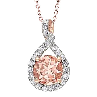 12 Ct Prong Set Morganite With Natural Earth Mined Diamonds Pendant 14K Gold