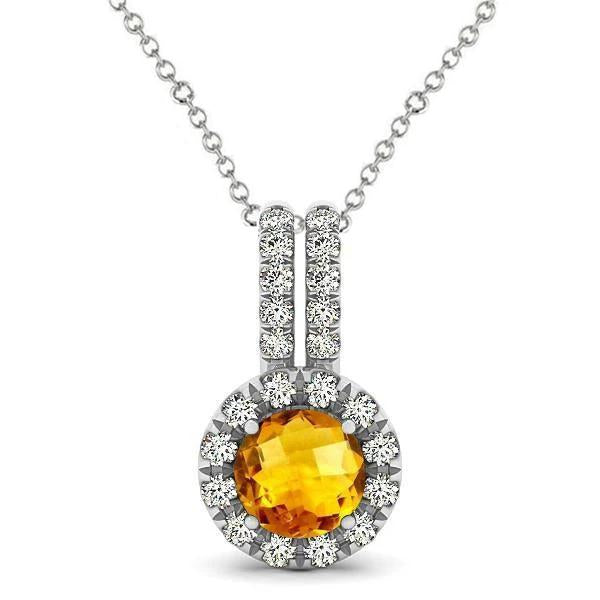 12 Ct Round Madeira Citrine With Diamonds Pendant Necklace White Gold