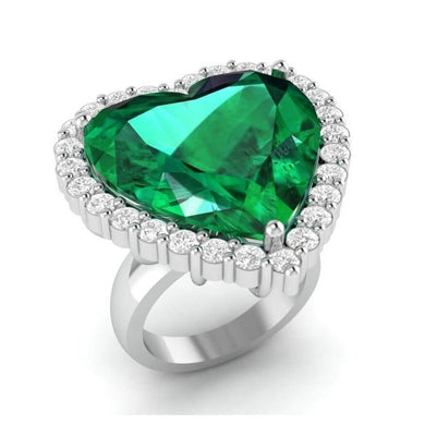 Ladies Heart Shaped Green Emerald With Diamond Wedding Gemstone Ring