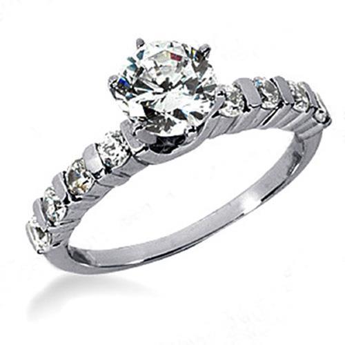 Lady’s Brilliant Engagement White Gold Diamond Solitaire Ring with Accents
