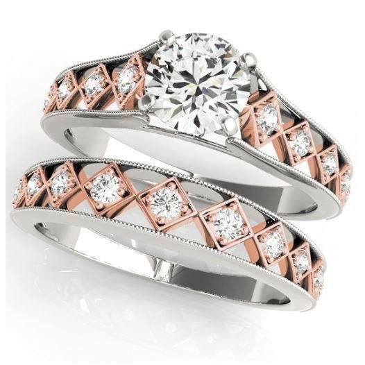 Engagement Ring 3.25 Carats Diamond Engagement Ring Set New Two Tone Gold 14K