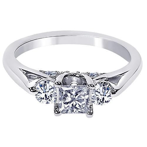 1.35 Carats Princess Diamond Three Stone Style Engagement Ring White Gold 14K Three Stone Ring