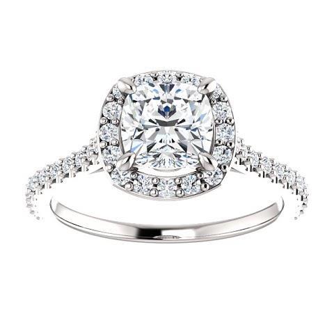 1.35 Ct Halo Cushion & Round Diamond Wedding Ring Band 14K White Gold Halo Ring