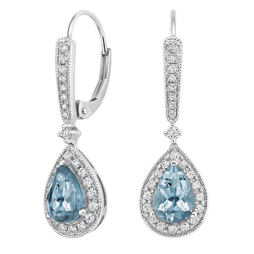 13.50 Carats Aquamarine With Diamonds Dangle Earrings Gold White 14K Gemstone Earring