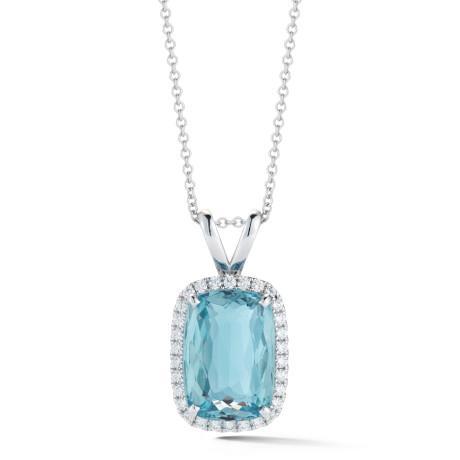 13.50 Ct Aquamarine With Diamonds Pendant With Chain White Gold 14K Gemstone Pendant