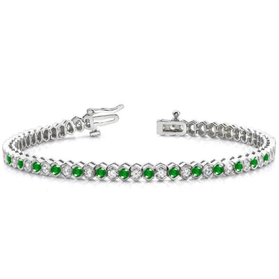 14 Ct Green Round Cut Emerald And Diamond Tennis Bracelet Gemstone Bracelet