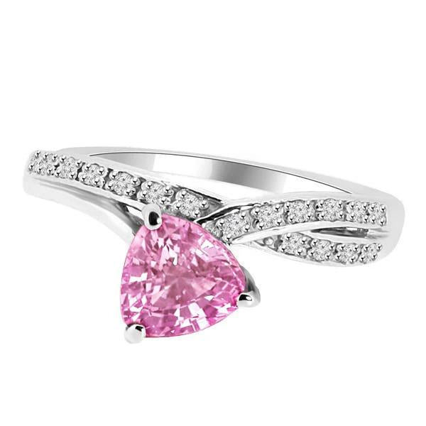 Gorgeous fancy Trillion Cut Pink Sapphire Diamond Ring White Gold Gemstone Ring