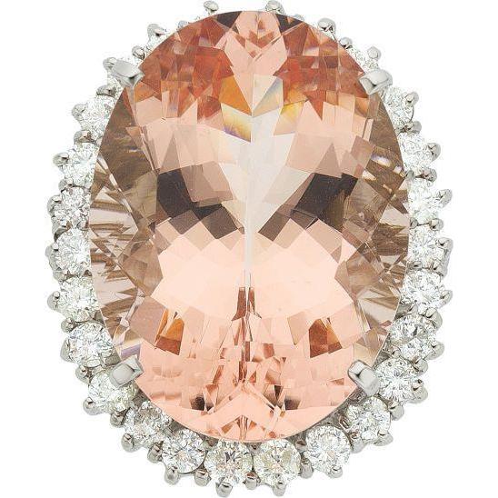 Half bazel fancy Big Oval Morganite With Small Diamonds White Gold Gemstone Ring