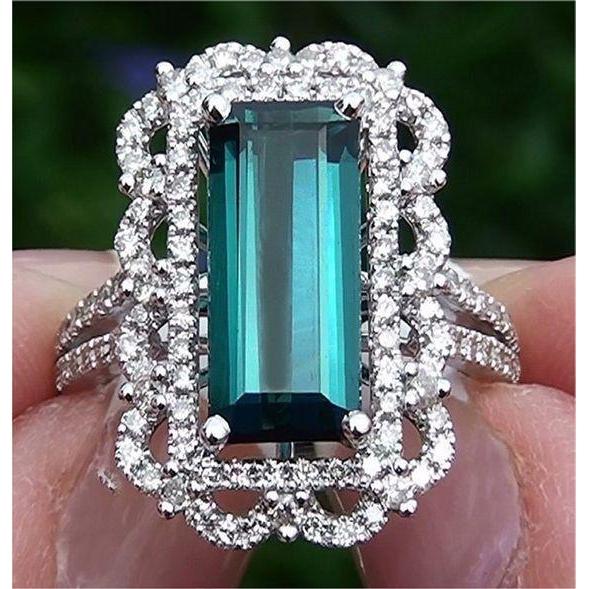 Fancy Lady’s Tourmaline And Diamonds Engagement Ring White Gold Gemstone Ring