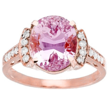 14 Ct Oval Kunzite With Natural Earth Mined Diamond Ring Rose Gold 14K