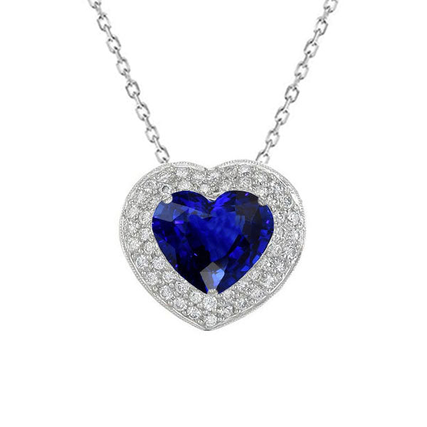 Halo Heart Dark Blue Sapphire & Diamond Pendant