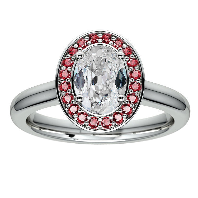 Halo Round Sapphire & Oval Old Miner Diamond Ring