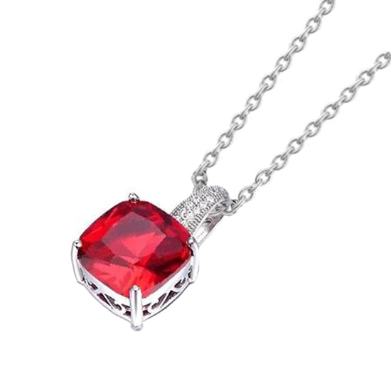 Pendant Necklace 6.75 Ct. Ruby And Natural Earth Mined Diamonds White Gold 14K
