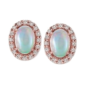 Rose Gold Prong Set Opal With Diamonds Studs Earring