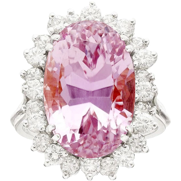 Pink Kunzite And Natural Earth Mined Diamond Ring Jewelry 20 Ct 14K White Gold