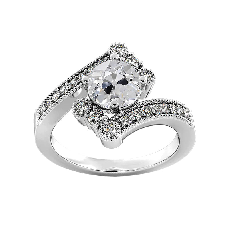14K White Gold Round Old Miner Diamond Ring Milgrain 3.25 Carats