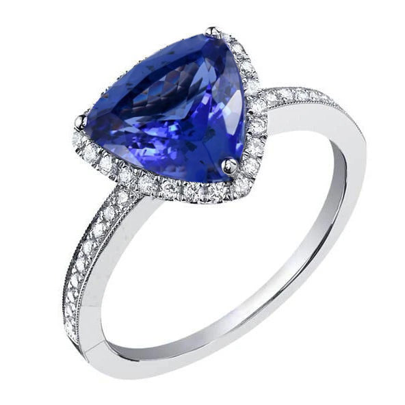 Lady’s Brilliant Engagement White Gold Trillion Tanzanite & Diamonds Anniversary Rin