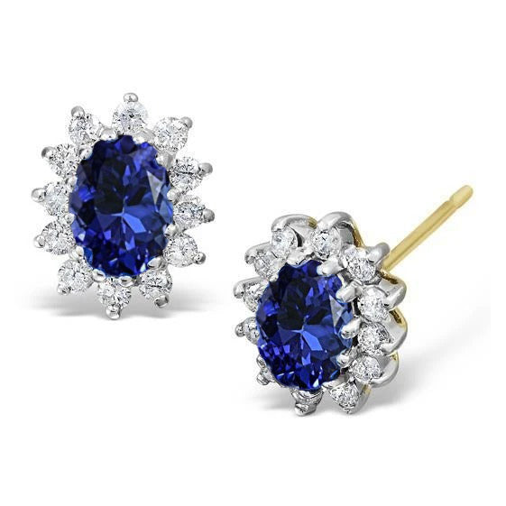 Woman's Weeding Anniversary Yellow Gold Tanzanite And Diamond 6.10 Carats Stud Earring