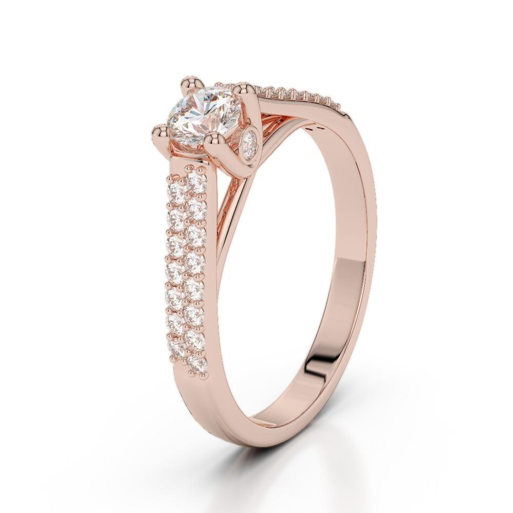 Rose Gold Prong Sparkling Diamonds Wedding Solitaire Ring with Accents